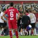 Widzew kończył mecz z Pogonią w dziesiątkę po tym jak ukarany czerwoną kartką został Sebastian Bergier.